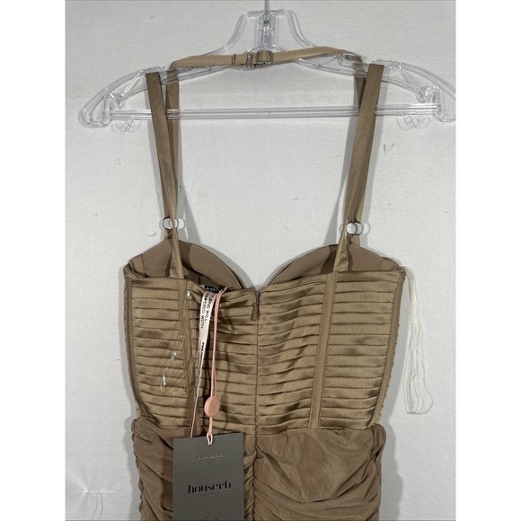 NEW $269 House Of Cb [ XS ] JOSEPHINE Taupe Pleated Corset Midi Dress T2013 - Picture 14 of 15
